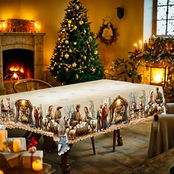 Snowman Snowflake Tablecloth, Stain-Resistant Dining Table Cover for Holiday Decor