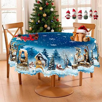 Snowman Snowflake Tablecloth, Stain-Resistant Dining Table Cover for Holiday Decor