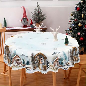Snowman Snowflake Tablecloth, Stain-Resistant Dining Table Cover for Holiday Decor