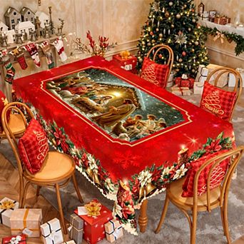 Snowman Snowflake Tablecloth, Stain-Resistant Dining Table Cover for Holiday Decor