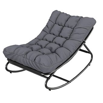 Outdoor Papasan Rocking Chair, Oversized Egg Chair with Adjustable Tilt & Removable Cushion