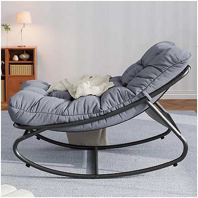 Outdoor Papasan Rocking Chair, Oversized Egg Chair with Adjustable Tilt & Removable Cushion