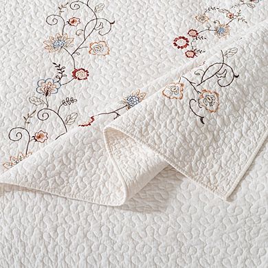 Washed 100% Cotton Embroidered Quilt Set, Floral Design, Queen & King