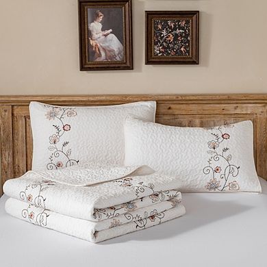 Washed 100% Cotton Embroidered Quilt Set, Floral Design, Queen & King