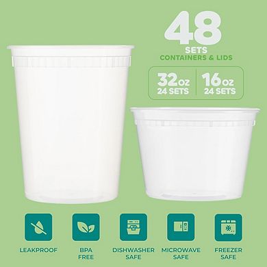 48-Piece Deli Food Storage Containers, 16 & 32 oz, BPA-Free