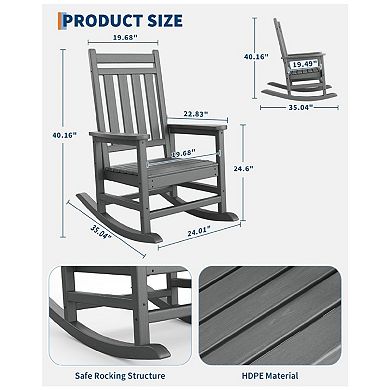 Rocking Chair Outdoor, HDPE All Weather Oversized Rocking Chairs for Outside