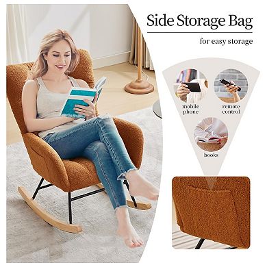 Modern Teddy Rocking Chair for Nursery Upholstered Glider with High Back Armrests