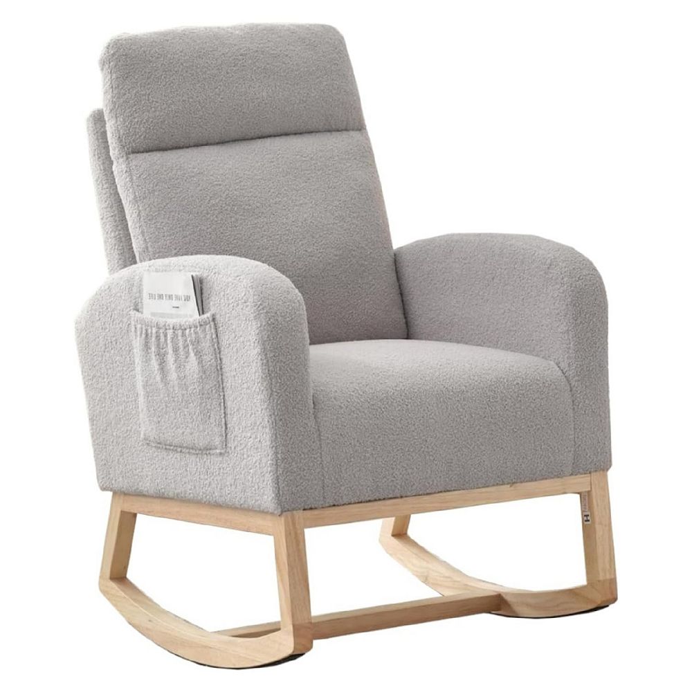 Nursery Rocking Chair, Upholstered Glider Rocker with Side Pocket ...