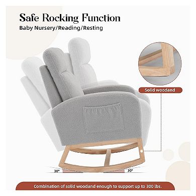 Nursery Rocking Chair, Upholstered Glider Rocker with Side Pocket & High Backrest