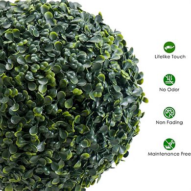2pcs Topiary Trees Artificial Outdoor, 35" Milan Grass Ball Topiary Trees, Fake Greenery Tree