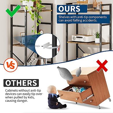 4-Tier Large Industrial Bookcase with Tree Shelves, Heavy-Duty Steel Frame Open Bookshelf