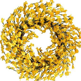 18-Inch Artificial Forsythia Flower Wreath for Front Door and Home Decor