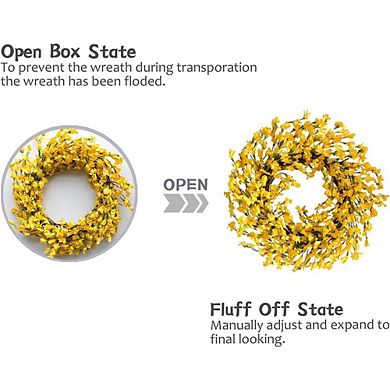 18-Inch Artificial Forsythia Flower Wreath for Front Door and Home Decor