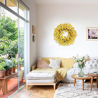 18-Inch Artificial Forsythia Flower Wreath for Front Door and Home Decor