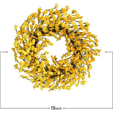 18-Inch Artificial Forsythia Flower Wreath for Front Door and Home Decor