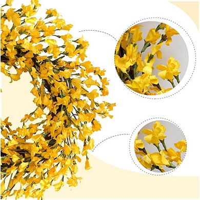 18-Inch Artificial Forsythia Flower Wreath for Front Door and Home Decor