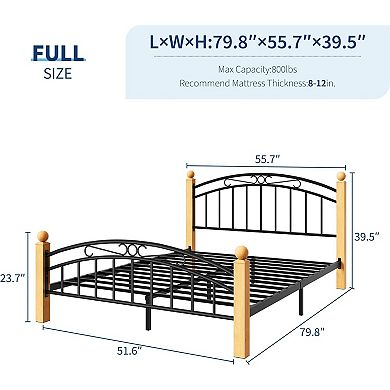 Wooden Slat Platform Bed Frame with Headboard No Box Spring Needed, Noise-Free, Underbed Storage