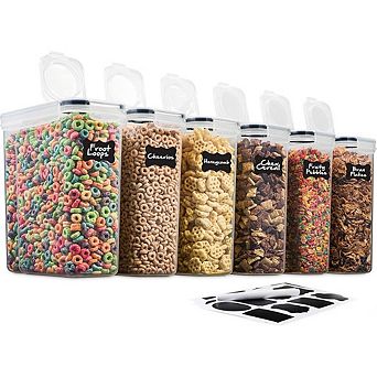 6-Pack Airtight Food Storage Containers, BPA-Free Plastic Canisters with Labels