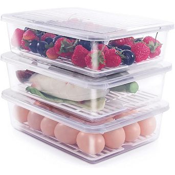 3-Pack 77L Plastic Food Storage Containers with Drain Tray and Lid