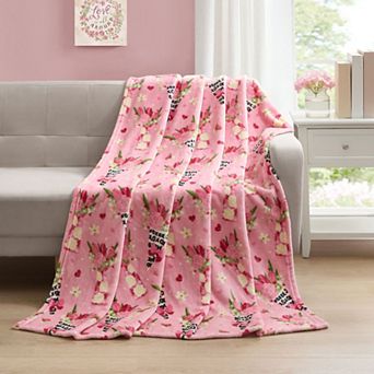 Kate Aurora Valentines Day Flower Bouquet Oversized Pink Accent Throw Blanket