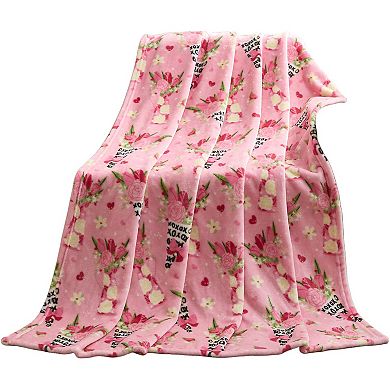 Kate Aurora Valentines Day Flower Bouquet Oversized Pink Accent Throw Blanket