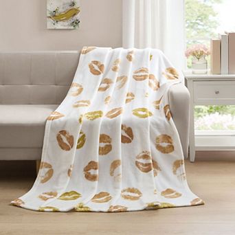 Kate Aurora Valentines Day Gold Lips Oversized Accent Throw Blanket