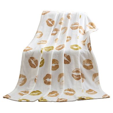 Kate Aurora Valentines Day Gold Lips Oversized Accent Throw Blanket