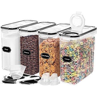 4-Pack 4L Airtight Cereal Containers with Pour Spout & Labels