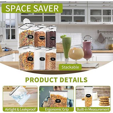 4-Pack 4L Airtight Cereal Containers with Pour Spout & Labels