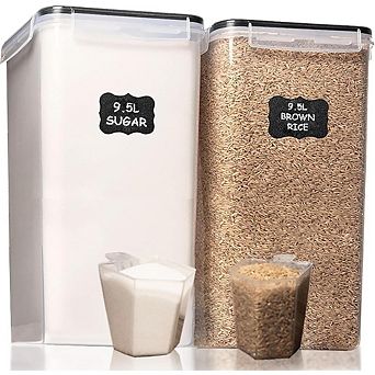 2-Pack 9.5L Airtight Food Storage Containers for Pantry, Flour & Sugar