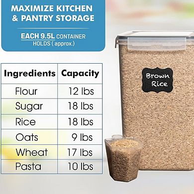 2-Pack 9.5L Airtight Food Storage Containers for Pantry, Flour & Sugar