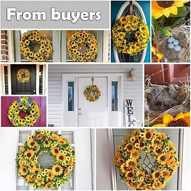 20 Inch Artificial Sunflower Wreath with Green Leaves for Front Door Decor