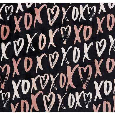 Kate Aurora Valentines Day XOXO Oversized Black & Pink Accent Throw Blanket