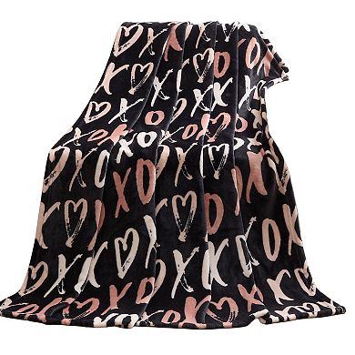Kate Aurora Valentines Day XOXO Oversized Black & Pink Accent Throw Blanket