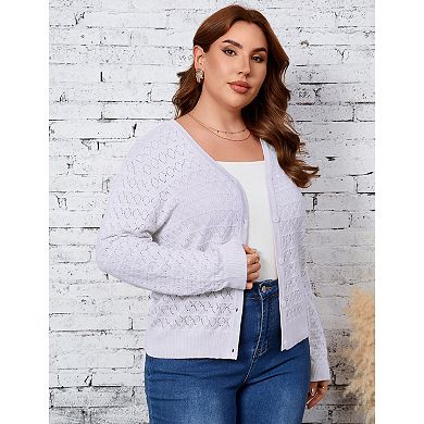 Women's Plus Size Cardigan Sweaters Loose Fit Button Open Front Long Sleeve Outerwear
