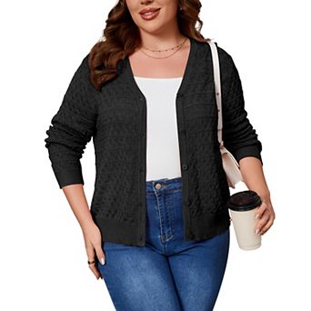 Women's Plus Size Cardigan Sweaters Loose Fit Button Open Front Long Sleeve Outerwear