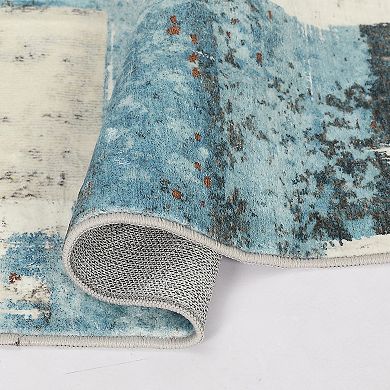 Abstract Area Rug, Stain Resistant Washable Floor Mat, Non-Shedding, Non-Slip Backing Carpet
