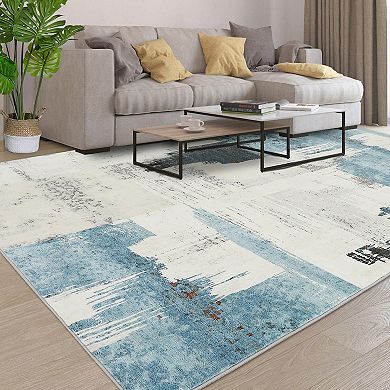 Abstract Area Rug, Stain Resistant Washable Floor Mat, Non-Shedding, Non-Slip Backing Carpet