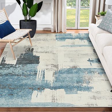 Abstract Area Rug, Stain Resistant Washable Floor Mat, Non-Shedding, Non-Slip Backing Carpet