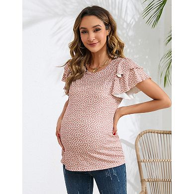 Women's Maternity Tops Flying Short Sleeve Stylish T-Shirt