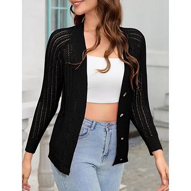 Women's V Neck Button Down Knitwear Long Sleeve Soft Basic Knit Cardigan Sweater