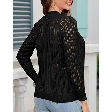 Women's V Neck Button Down Knitwear Long Sleeve Soft Basic Knit Cardigan Sweater