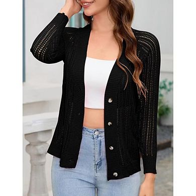 Women's V Neck Button Down Knitwear Long Sleeve Soft Basic Knit Cardigan Sweater