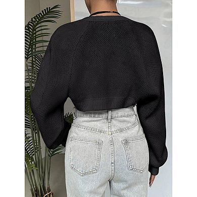 Women's Lightweight Open - Front Knit Cardigan, Casual Cropped Sweater