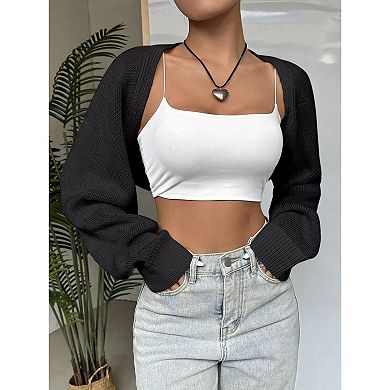 Women's Lightweight Open - Front Knit Cardigan, Casual Cropped Sweater