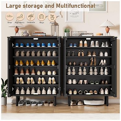 6 Tier Wooden Shoe Cabinet with Louvered Doors