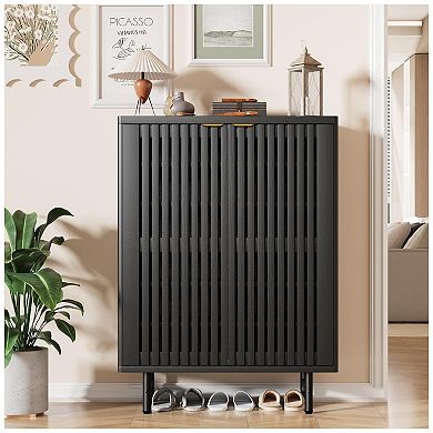 6 Tier Wooden Shoe Cabinet with Louvered Doors