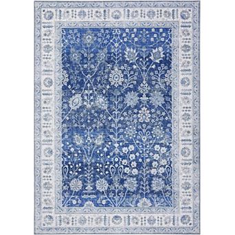 Vintage Floral Area Rug - Soft Washable Distressed Oriental Carpet, Non Slip Low Pile Rug