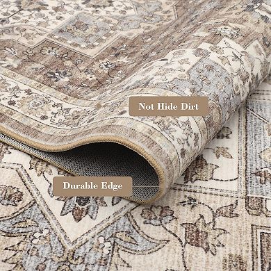 ANIXOL Vintage Medallion Washable Area Rug