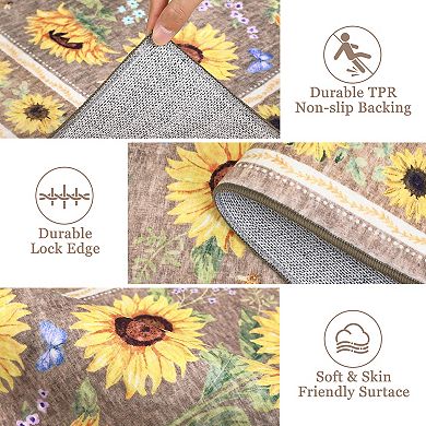 Sunflowers Area Rugs,Boho Floral Botanical Yellow Rug Soft Non-Slip Thin Carpet Modern Abstract Rugs
